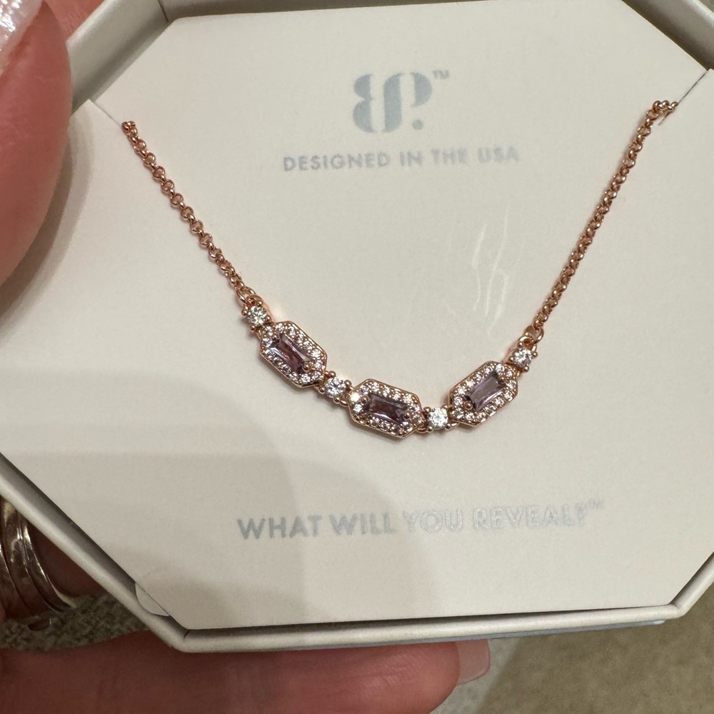 Bomb Party Amethyst Cubic Zirconia Necklace with Rose Gold Plating - Picture 8 of 8